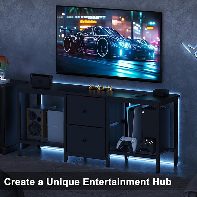 TV Stand Suitable for TVs up to 55 Inches, Entertainment Center with Storage Drawers and Shelves, Media Console Table for Living Room and Bedroom (Black)