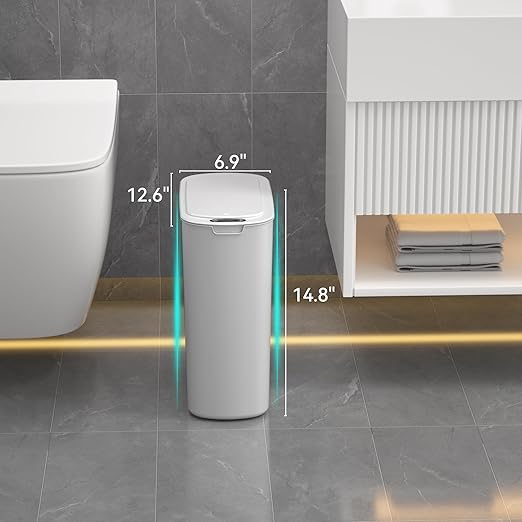 5 Gallon Motion Sensor Bathroom Trash Can Automatic Garbage Cans with Lid Touchless Smart Slim Plastic Trash Bin for Kitchen, Bedroom, Toilet, Office, Living Room