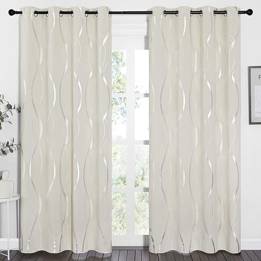 NICETOWN Blackout Curtain Panels 84 inches, Light Reducing Thermal Insulated Solid Grommet Drapes for Living Room/Nursery/Kids Room (Beige, Set of 2, 52 inches by 84 Inch)