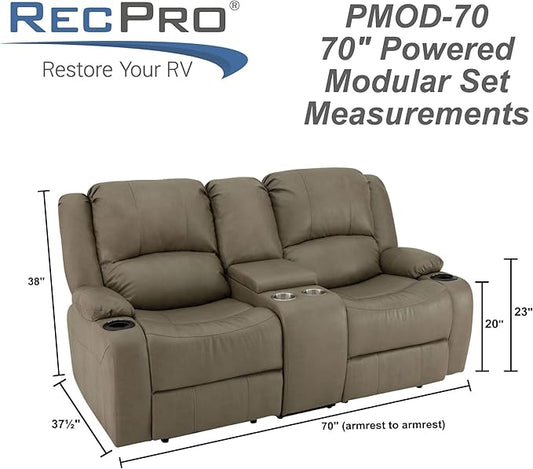 RecPro Charles 70" Powered Double RV Wall Hugger Recliner Sofa | Loveseat | RV Furniture with Upgraded 2023 Fabric (Mahogany)