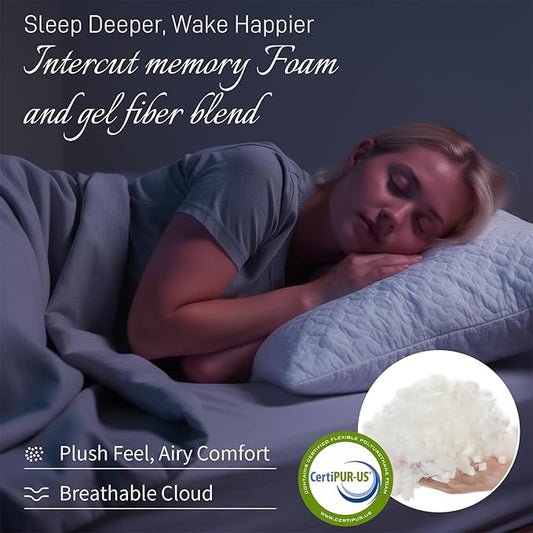 Bed Pillows Cross Cut Memory Foam for Sleeping,King Size Bedding Pillow(White), Washable Supportive Pillow for Sleeping, Adjustable Density for Back, Stomach and Side Sleeper