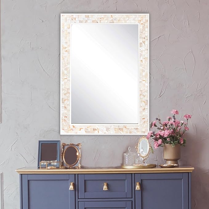 White Bathroom Mirrors for Wall, 20x28 Inch Rectangle Mirrors with Tempered Glass for Bathroom Bedroom or Living Room Wall Decor (Horizontal/Vertical Hanging)