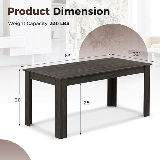 Moccha Wood Dining Table for 4-6 People, 63" Rectangle, Modern L-Shaped Legs, 330lbs Capacity, Farmhouse Dinette Table for Dining/Living Room, Grey