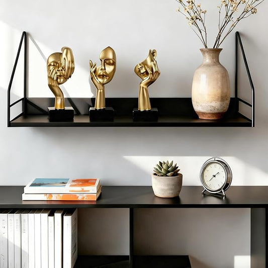 3 Pcs Thinker Statue,Modern Home Resin Sculptures,Collectible Figurines for Home Office Bookshelf Desktop Decor(Golden)