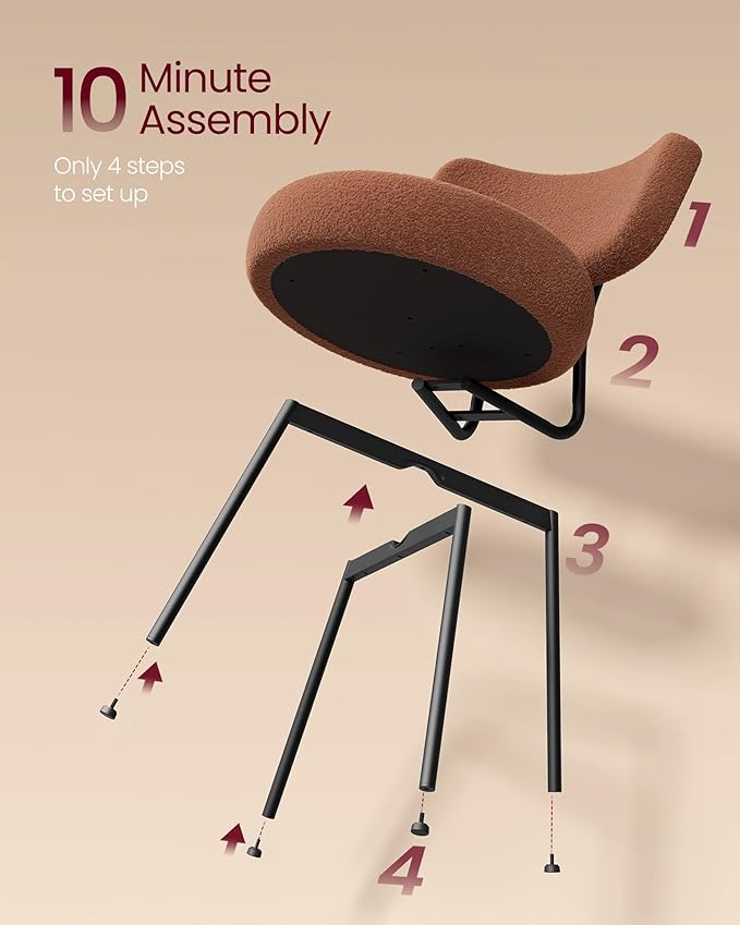 VASAGLE Boucle Dining Chairs Set of 2, Upholstered Kitchen Dining Room Chairs with Curved Backrest and Steel Frame, Modern Mid Century, Round, for Vanity, Living Room, Coffee Brown UKDC110K01