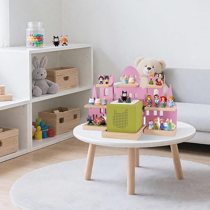Tonie Shelf for Toniebox, Castle Tonie Shelf,Tonie Figures Tonie Storage,Magnetic Wooden Floating Shelves Compatible with Tonie Box Player Character for Kids Room (Pink)