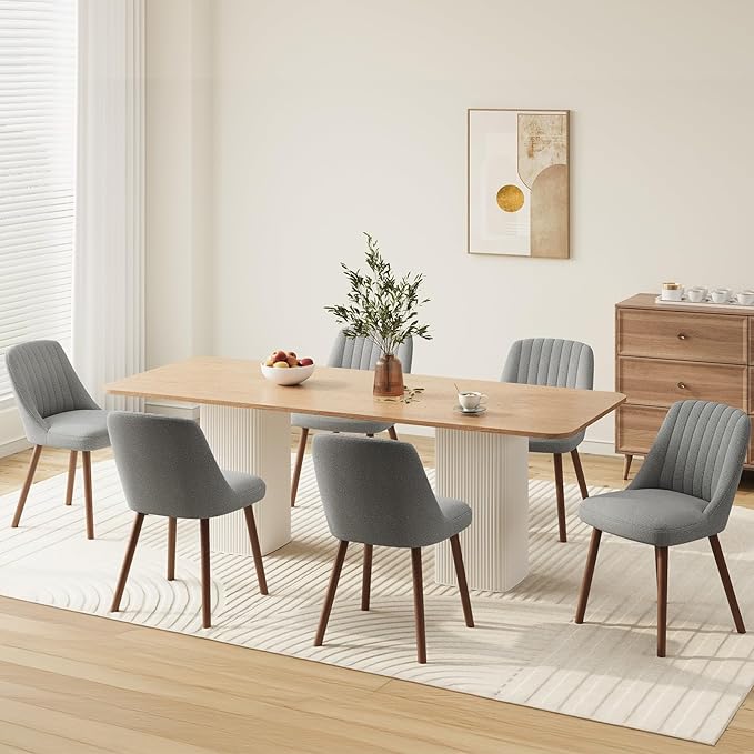 Upholstered Dining Chairs Set of 2, Modern Fabric Kitchen Chairs with Back, Wood Legs for Kitchen Dining Room Restaurant, Grey