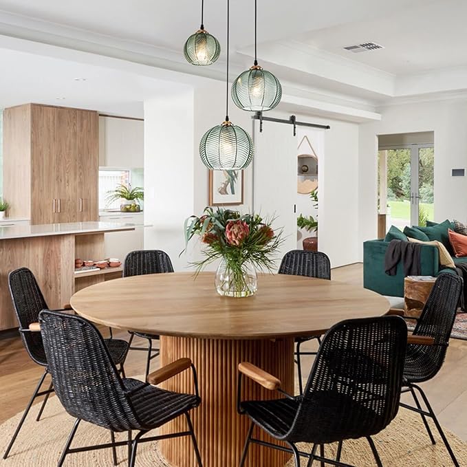 3 Light Pendant Lighting Modern Pendant Light Kitchen Island Hand Blown Hanging Ceiling Light with Glass Shade Green Glass Chandelier for Dining Room Bedroom Living Room