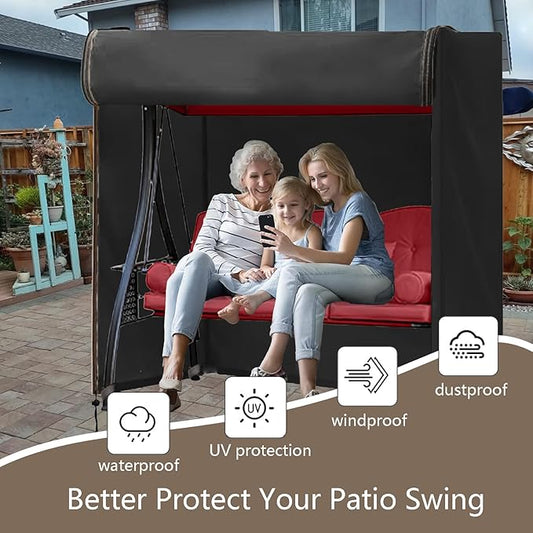 FLYMEI Outdoor Swing Cover 3 Triple Seater Hammock Cover for Porch Swing Canopy Glider Chair and Other Patio Furniture, Waterproof Windproof All Weather Protection, 77'' (L) x 53''(W) x 67''(H)