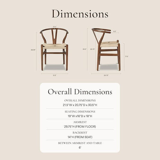 POLY & BARK Weave Dining Chair – Mid-Century Modern Wishbone Dining Chair with Arms, Solid Wood Frame, Indoor Use – Walnut – Single - Ideal for Dining Room, Kitchen or Stylish Accent Setting
