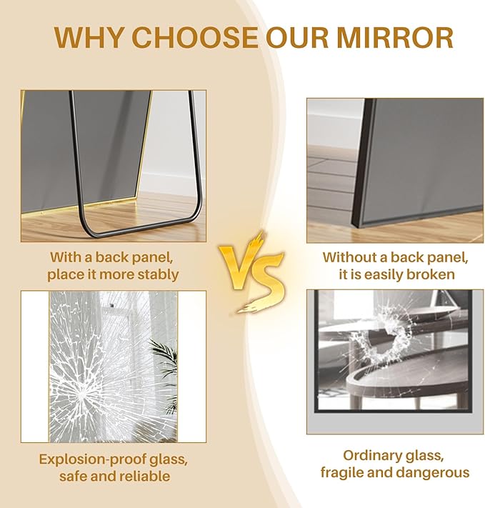 Mirror Full Length 59"x16" Arched Floor Mirror with Stand, Aluminum Alloy Frame & Shatterproof Glass Full Body Mirror, Freestanding Hanging or Leaning Wall Mirrors for Bedroom Closet Living Room