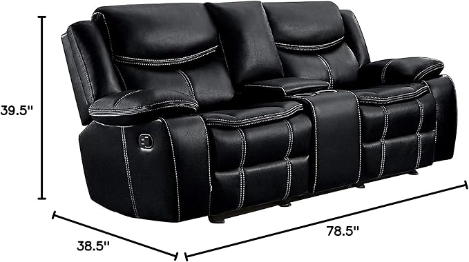 Lexicon Bay Manual Double Glider Reclining Loveseat, Black