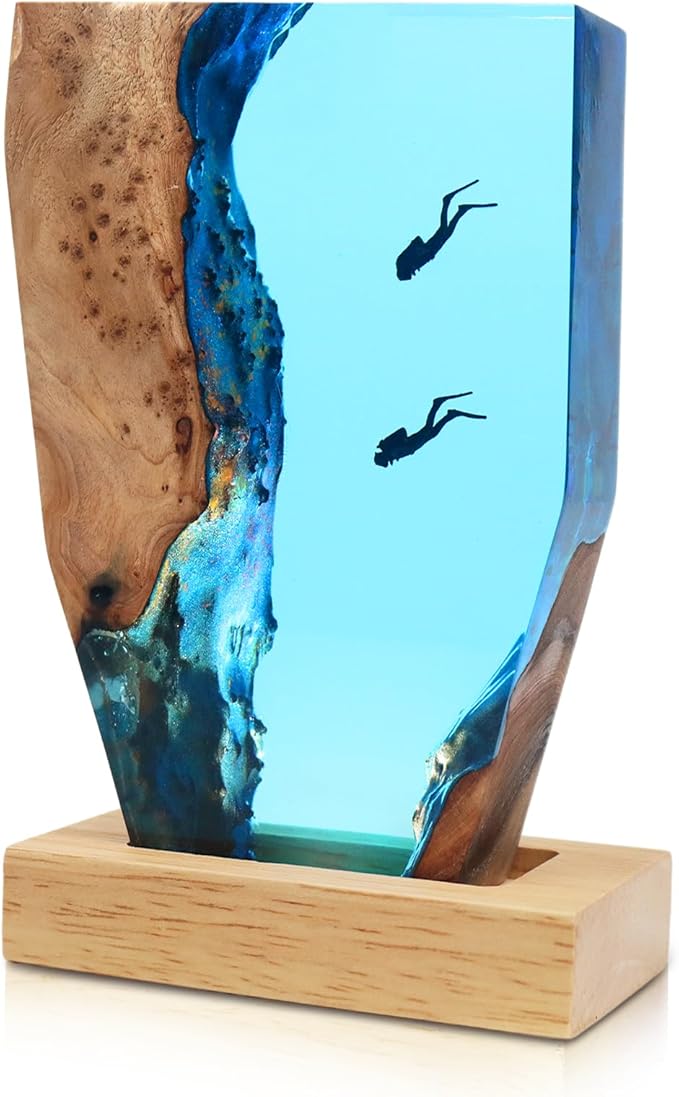 Shark Diver LED Ocean Night Light, Epoxy Resin Ocean Lamp, Deep Sea Diver Night Light, Office, Desk, Bathroom or Bedroom Decorative Night Light, Suitable for Holidays (2 Divers)