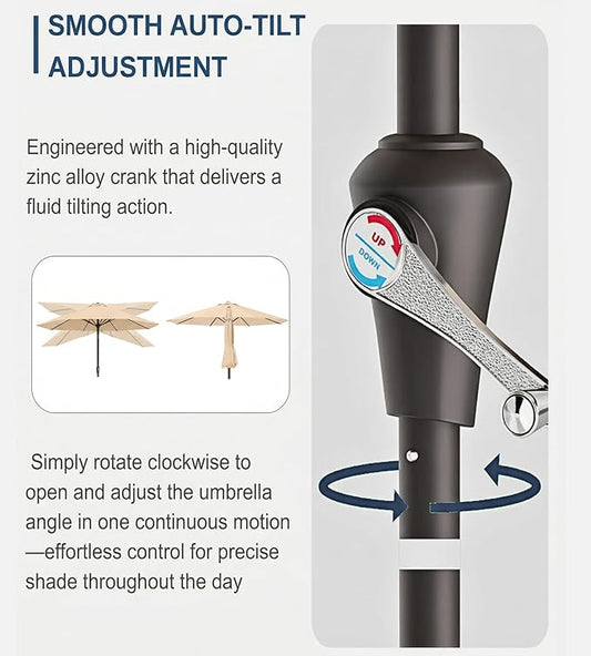 PatioKingdom Auto-Tilt 9FT Patio Umbrella Outdoor with 8 Sturdy Fiberglass Ribs,Market Table Umbrella for Pool,Backyard,Deck and Garden