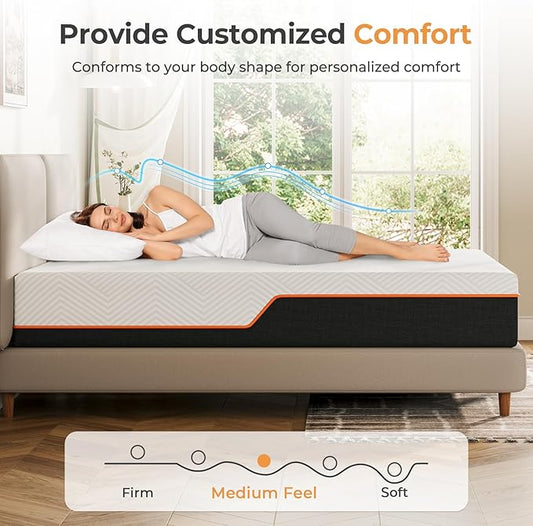 Vesgantti Full Mattress, 12 Inch Gel Memory Foam Mattress Full Size with Comfort Foam for Pressure Relief & Cool Sleep & Body Support, Made in USA, Medium Feel Bed in a Box, White
