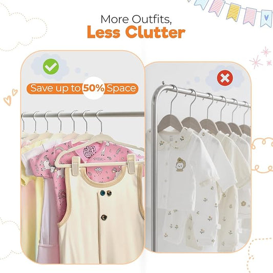 Velvet Baby Hangers with Clips (30 Pack) | 11” Ultra-Slim Baby Clothes Hangers | Non-Slip Felt | Space-Saving Nursery & Infant Closet Organizer | Beige