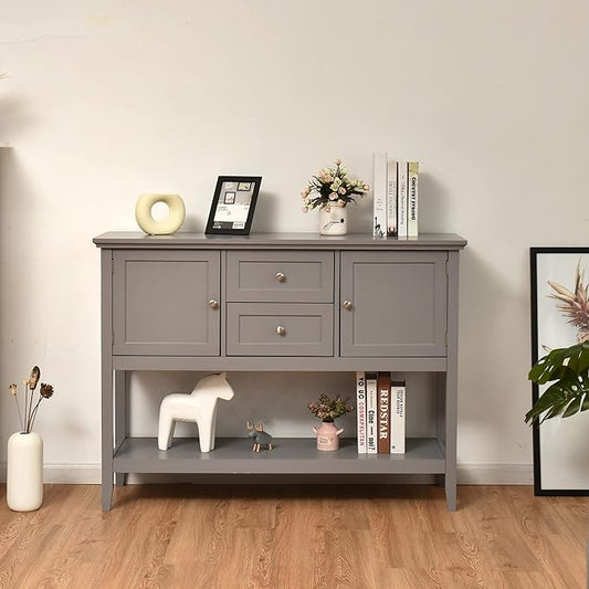 LOKO Buffet Cabinet with Storage, Multifunctional Console Table with Ample Storage Space, Sideboard with Drawers for Kitchen, Dining Room, Living Room or Entryway, 46 x 15 x 34 inches (Grey)