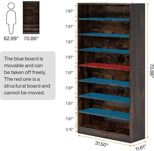 Tribesigns 2PCS Shoe Cabinet, 9 Tiers 40-45 Pairs Heavy Duty Wood Freestanding Shoe Storage Cabinet, 70.8'' Tall Shoe Cabinet with Open Storage for Entryway (Rustic Brown)