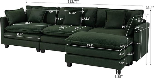 Eafurn Oversized Reversible Modular Sectional Sofa with Movable Ottoman, Convertible L Shaped Corner Couch Modern Chenille Sofa Set w/Double Layers Seat Cushions for Living Room Apartment