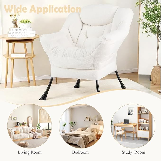 GORELAX Modern Lazy Chair,Upholstered Lounge Accent Chair, Single Leisure Sofa Chair with Armrests & Side Pocket, Comfy Reading Chair for Bedroom, Living Room, Dorm Room (Plush Beige)