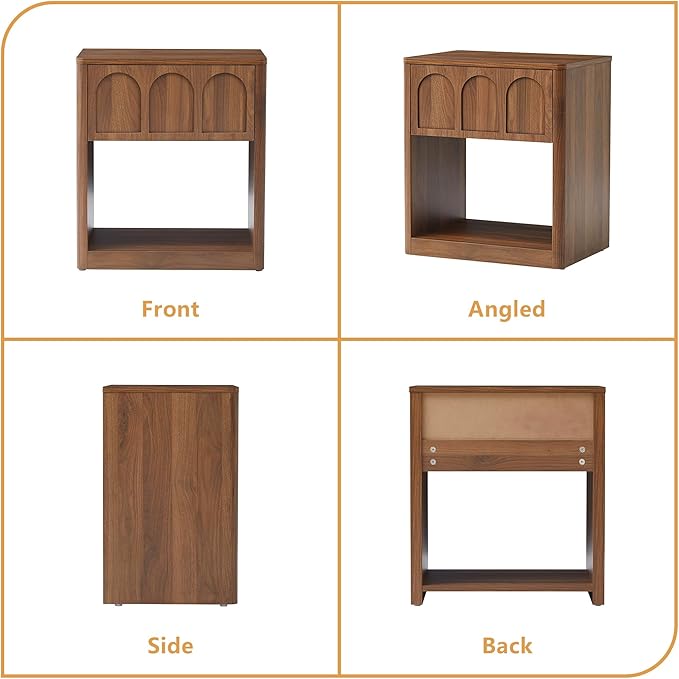 Small Nightstand with Storage, Accent Bedside Nightstand with Drawer, Mid Century Modern Bedroom Bed Side Table for Small Spaces, Dorm, Living Room, Couch Sofa Chair, Office - Walnut