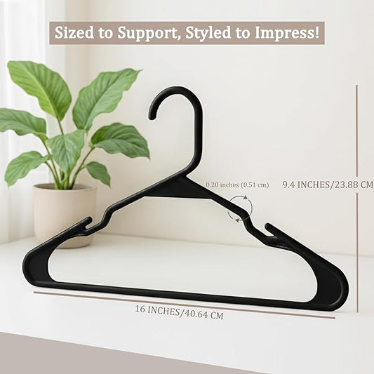 Utopia Home Plastic Hangers 100 Pack - Perfect Space Saving Clothes Hanger - Durable and Strong - Perfect Closet Organizers with Shoulder Grooves (Black)