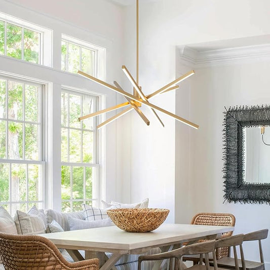 Y'INSP Modern Sputnik Chandeliers 45W LED Gold Sputnik Light Fixture Linear Chandelier Light 5 Lights Pendant Light for Dining Room Foyer Kitchen Island Bedroom Living Room