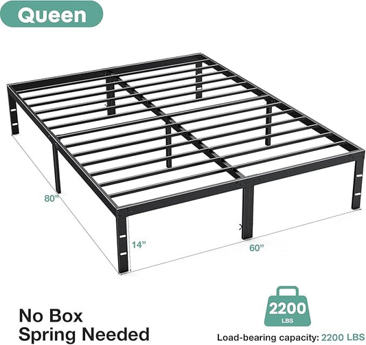 Sweetcrispy Queen Bed Frame - Heavy Duty Metal Platform Bed Frames Queen Size with Storage Space Under Frame, No Box Spring Needed, 14 Inches, Sturdy Steel Slat Support