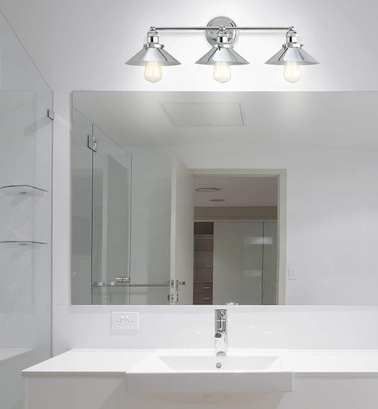 JONATHAN Y 7.88" Chrome 1-Light Industrial Farmhouse Metal Vanity Light Wall Sconce, Metal Shade for Bathroom Mirror, Kitchen, Entryway, LED Bulb Included (JYL7425A)