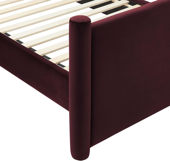 Modway Rael King Platform Bed Frame with Upholstered Headboard and Footboard in Mulberry – Stain-Resistant Performance Velvet King Size Bed with Rounded Posts