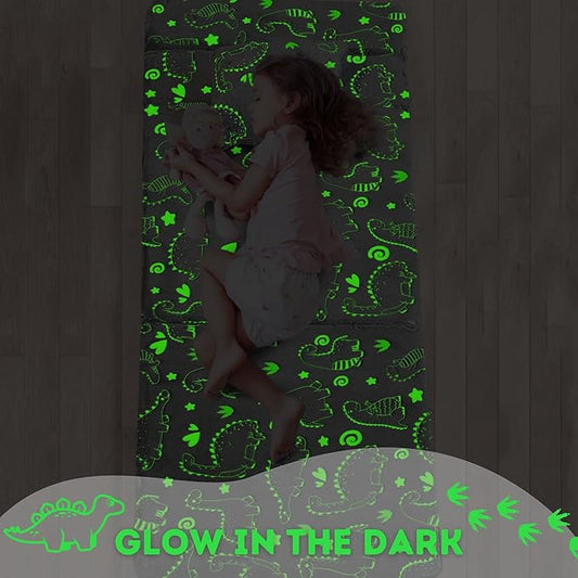 MeMoreCool Kids Floor Mattress Glow in The Dark, Convertible Sofa Couch, Folding Futon Chair Bed for Kids Playroom (Glowing Dinosaur)