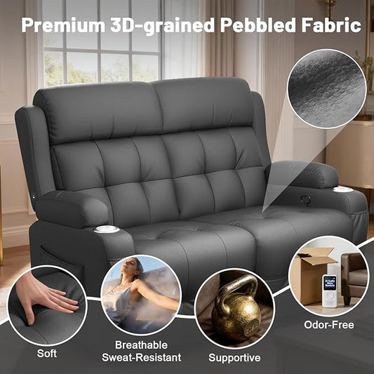 Loveseat Recliner, Oversized Reclining Loveseat, Pebble Texture Reclining Sofa With USB/Type C & Storage & Cup Holders, Recliner Couch, RV Wall Hugger Recliners Loveseat Clearance for Living Room & RV