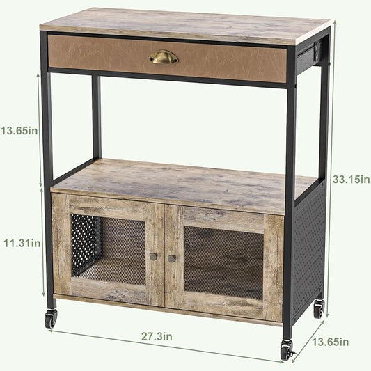 X-cosrack Large Coffee Bar Cabinet,3 Tiers Kitchen Coffee Cart with Drawer for The Home, Movable Farmhouse Station Table on Wheels for Living Room, Entryway, Dining Room, Kitchen