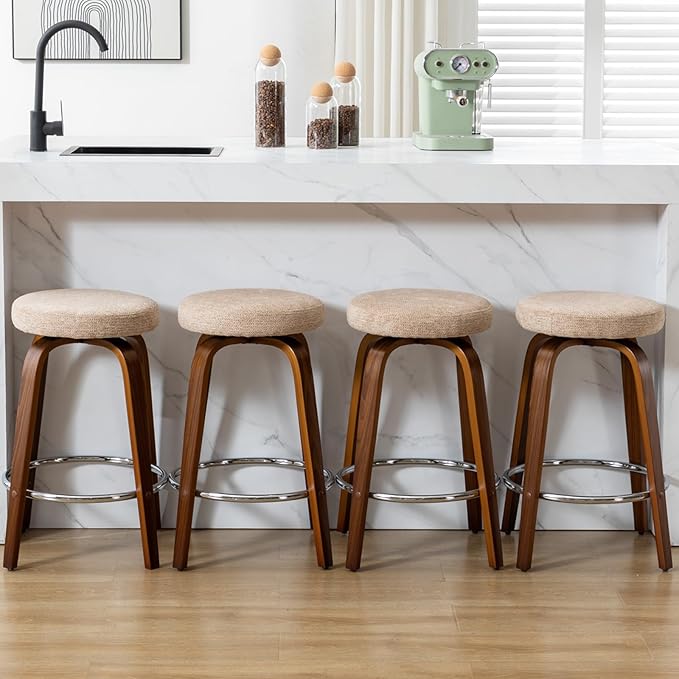 Swivel Bar Stools Set of 2 for Island Kitchen, Modern 26" Backless Counter Height Bar Stools, 360 Swivel Seat Light Brown