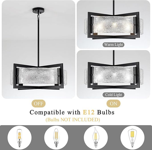 ALISADABOY Black Chandeliers for Dining Room Modern 23.62’’ Inch Large Chandeliers with Glass Shade Farmhouse 6 Light Drum Chandelier Light Fixture for Kitchen Island Hallway Entryway Living Room