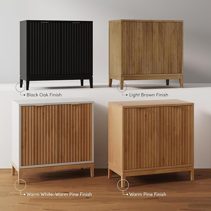 Nathan James Jasper Wood Modern Sideboard Accent Storage Cabinet TV Stand with Fluted Doors, for Kitchen or Living Room, Warm Pine, Set of 2