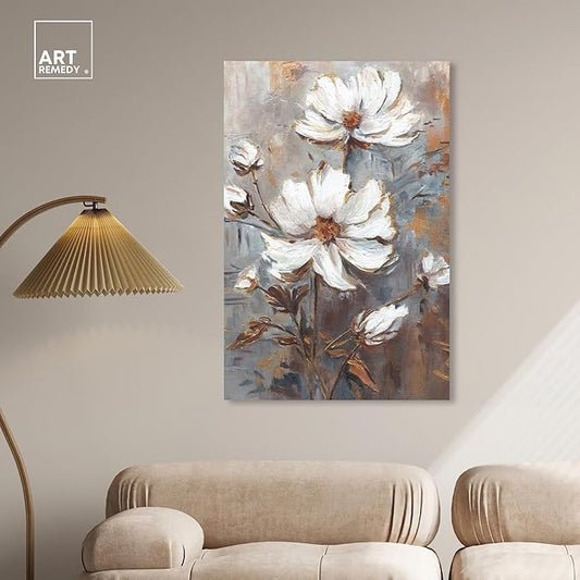 Art Remedy White Textured Flowers Canvas Elegant Floral Wall Art, Gallery Wrapped, 30" x 45"