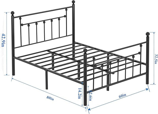 VECELO Queen Size Metal Platform Bed Frame with Headboard,No Box Spring Needed/Mattress Fundation/Victorian Vintage Style