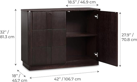 Teamson Home Potomac 42'' W Scandinavian Style Sideboard with 3 Drawer 1 Door and Adjustable Shelf, Solid Wood Frame, Push to Open and Acacia Veneer Living Room Storage Furniture in Espresso