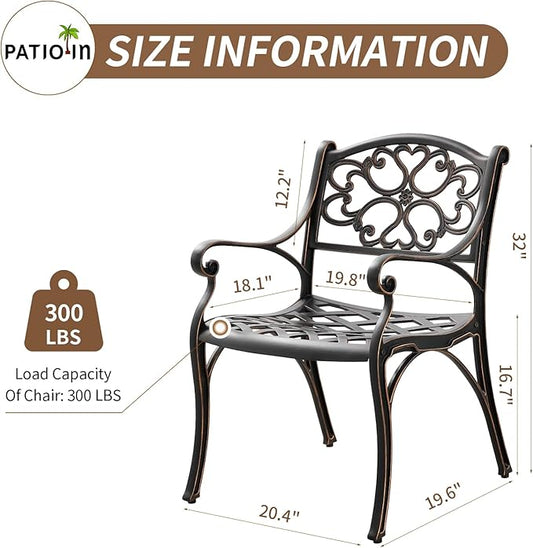 Cast Aluminum Patio Chairs, Outdoor Dining Chairs Set of 2, Patio Bistro Chairs 2 Piece with Armrests, Adjustable Feet for Balcony, Backyard, Garden