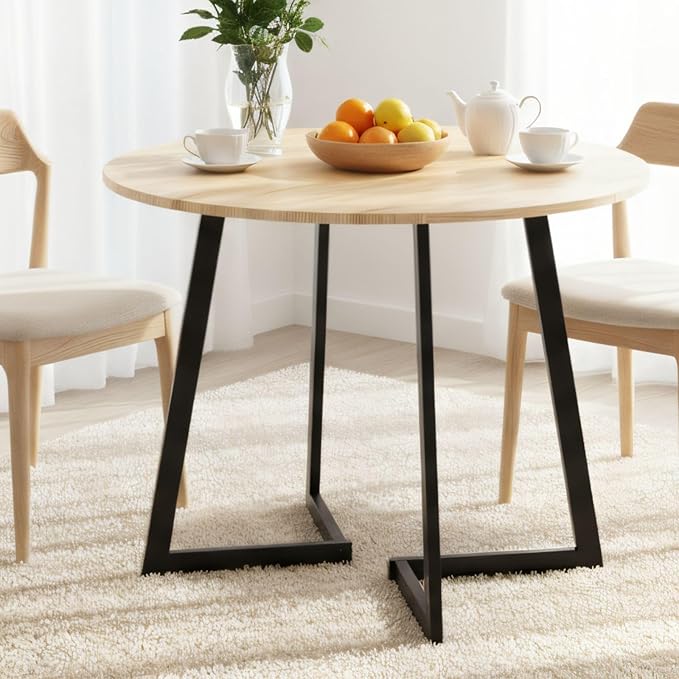 Karl home 35.4in Small Dining Table, Round Dining Table with Wood Finish Wing-Shaped Steel Legs, Circle Dinner Tables for Small Space, Apartment, Office, Kitchen, for 2 to 4 Person-Natural