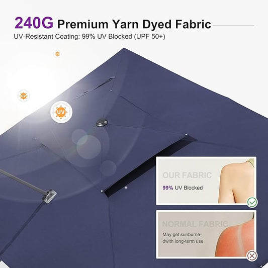 PURPLE LEAF 11ft Patio Umbrella with Base Included Large Offset Umbrella Hanging Double Top Square Cantilever Outdoor Umbrella for Garden Deck Backyard Pool Navy