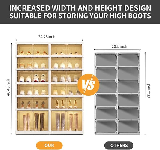 6-Tier Foldable Shoe Rack Organizer for Closet 24Pairs Plastic Shoe Shelf Collapsible Shoes Storage Box Clear Shoe Boxes Stackable with Door Easy Assembly Shoe Cabinet with Lids Large