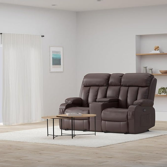 MCombo Zero Gravity Loveseat Recliner with with Console, Heat and Massage, Power Reclining Sofa for Living Room, Faux Leather 6095 (Dark Brown, Loveseat Recliner with Console)