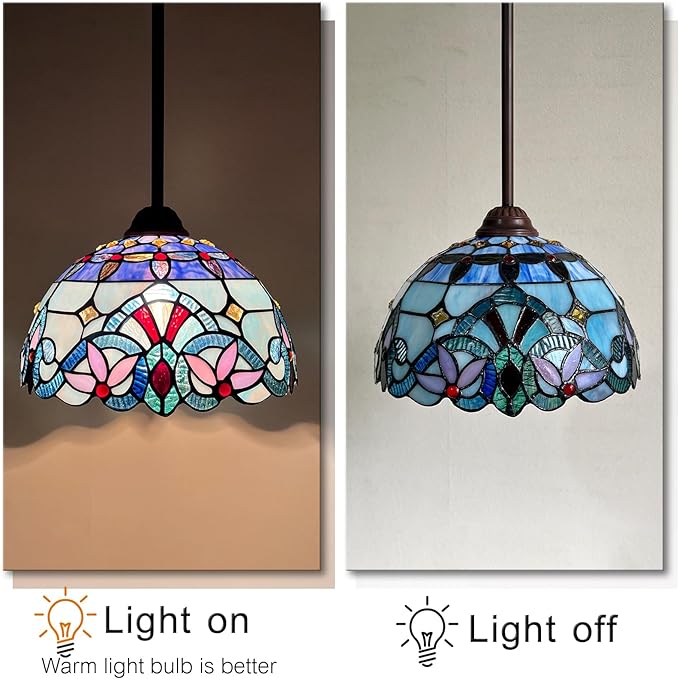 Capulina Tiffany Lamp Stained Glass Pendant Lights 12 Inches Wide Traditional Handicrafts Antique Victorian Tiffany Style Hanging Lamp for Kitchen Island Dining Room Hallway