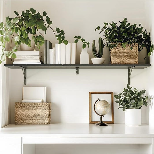 Kaboon 55 inch Long 10 inch Deep Floating Shelves for Wall Set of 2, Large Open Shelves Wall Mounted, Space Saving Home and Commercial Use, Cloud Atlas/Black Marble