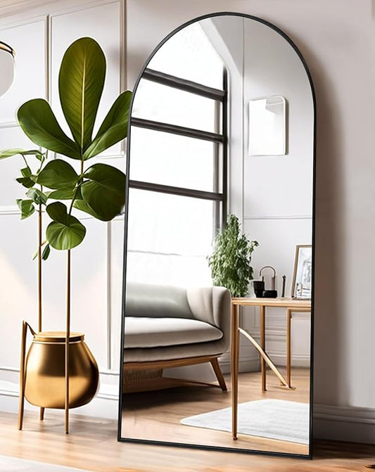 Floor Mirror, Full Length Mirror with Stand, Arched Wall Mirror, 27"x71", Black Floor Mirror Freestanding, Wall Mounted for Bedroom Living Room, Black