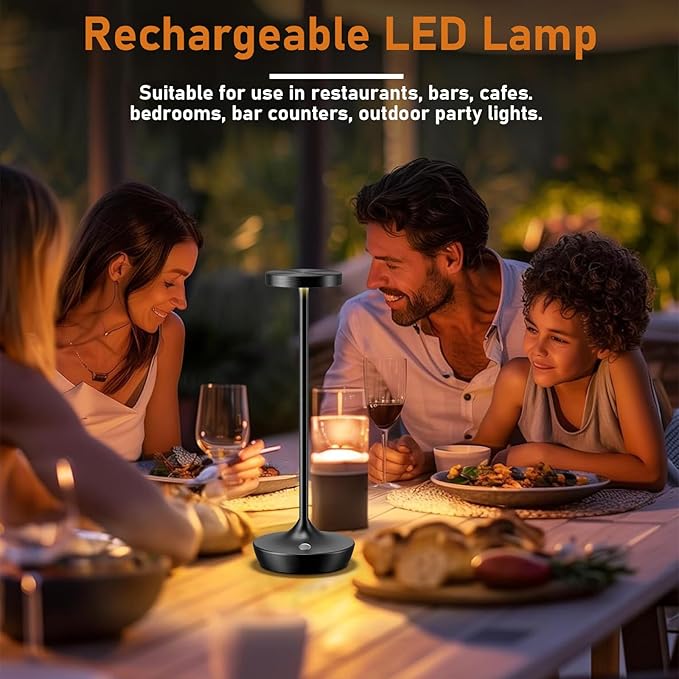 LED Cordless Table Lamp Rechargeable,Outdoor Battery Operated Desk Lamp Touch 3 Color Dimming Portable Waterproof Night Light for Patio/Restaurant/Dining/Home (Black)