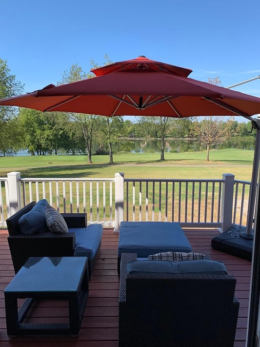 PURPLE LEAF 11 Feet Patio Umbrella Outdoor Round Umbrella Large Cantilever Umbrella Windproof Offset Heavy Duty Sun for Garden Deck Pool Patio, Brick Red