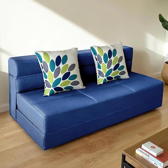 ARTPLAN Convertible Folding Sofa Bed, High-Density Memory Foam Sofa with a Fluffy Pillow, Modern Futon Floor Couch Guest Twin Bed for Living Room/Dorm/Guest Use/Home Office/Apartment,Dark Blue